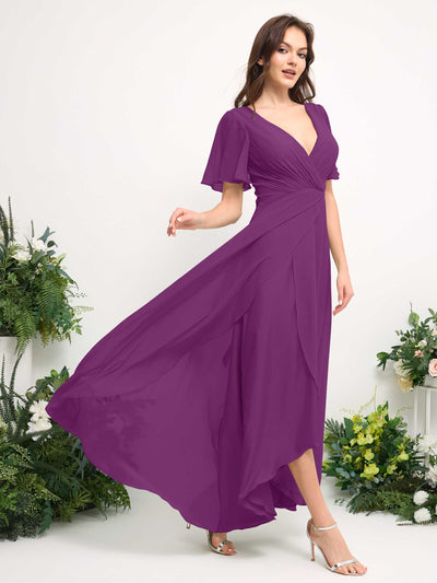 Carlyna A-Linien-Kleid Chiffon V-Ausschnitt Bodenlang Brautjungfernkleid Lila #farbe_lila