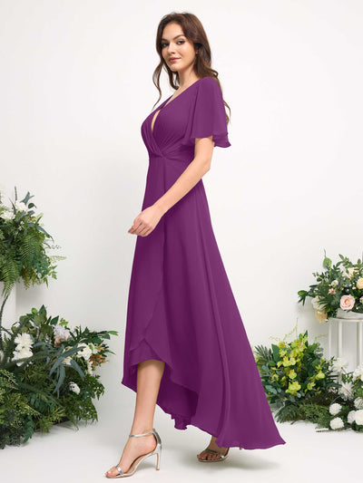 Carlyna A-Linien-Kleid Chiffon V-Ausschnitt Bodenlang Brautjungfernkleid Lila #farbe_lila