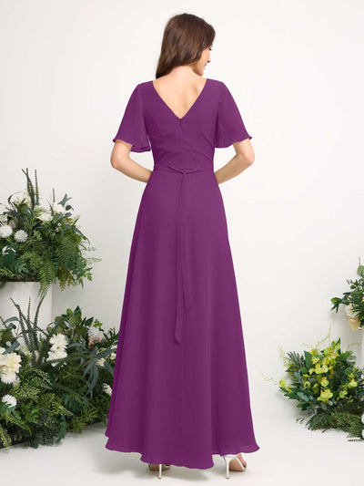 Carlyna A-Linien-Kleid Chiffon V-Ausschnitt Bodenlang Brautjungfernkleid Lila #farbe_lila
