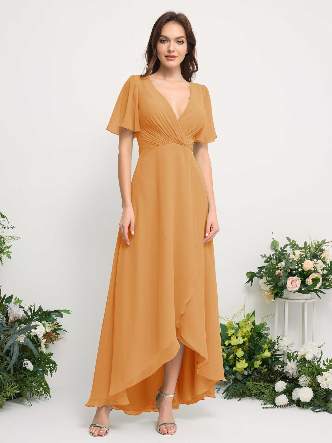 Carlyna A-Linien-Kleid Chiffon V-Ausschnitt Bodenlang Brautjungfernkleid Mango 