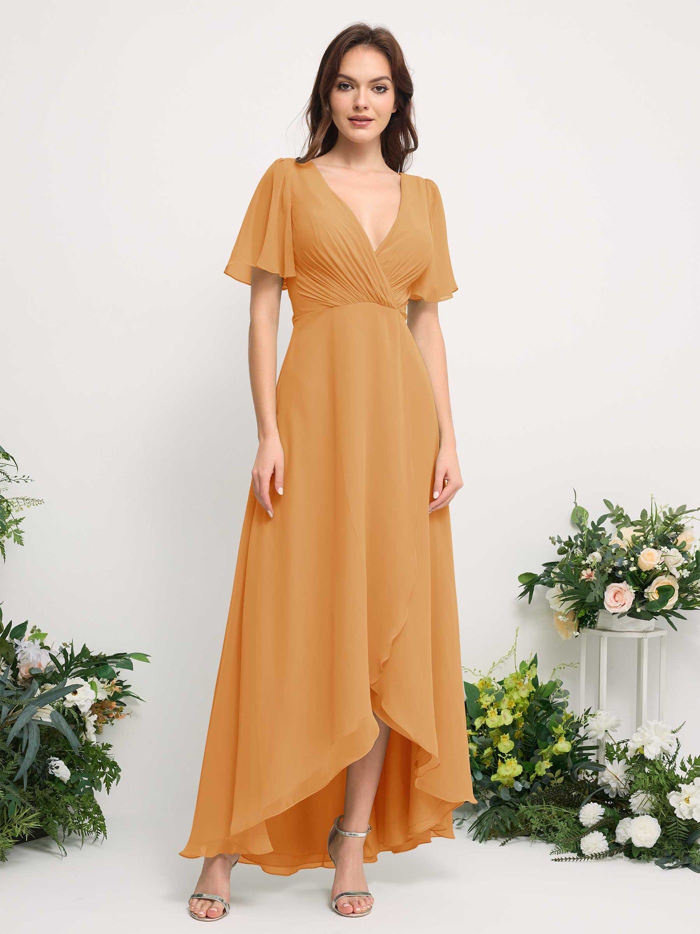Carlyna A-Linien-Kleid Chiffon V-Ausschnitt Bodenlang Brautjungfernkleid Mango #farbe_mango