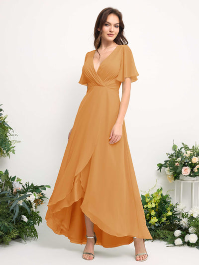 Carlyna A-Linien-Kleid Chiffon V-Ausschnitt Bodenlang Brautjungfernkleid Mango #farbe_mango