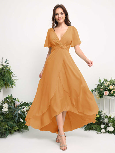 Carlyna A-Linien-Kleid Chiffon V-Ausschnitt Bodenlang Brautjungfernkleid Mango #farbe_mango