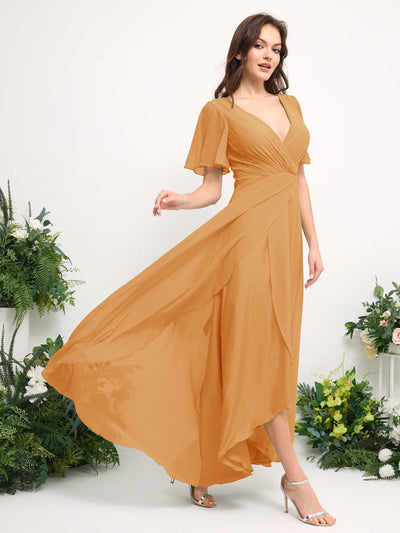 Carlyna A-Linien-Kleid Chiffon V-Ausschnitt Bodenlang Brautjungfernkleid Mango #farbe_mango