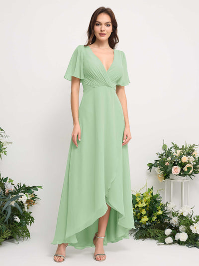 Carlyna A-Linien-Kleid Chiffon V-Ausschnitt Bodenlang Brautjungfernkleid Minzgrün #farbe_minzgr-n
