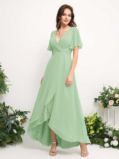 Carlyna A-Linien-Kleid Chiffon V-Ausschnitt Bodenlang Brautjungfernkleid Minzgrün #farbe_minzgr-n