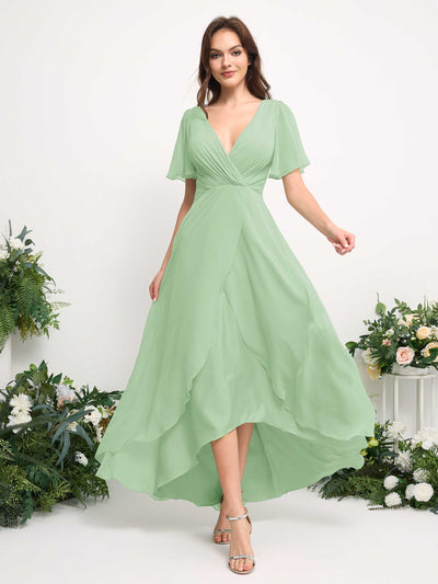 Carlyna A-Linien-Kleid Chiffon V-Ausschnitt Bodenlang Brautjungfernkleid Minzgrün #farbe_minzgr-n