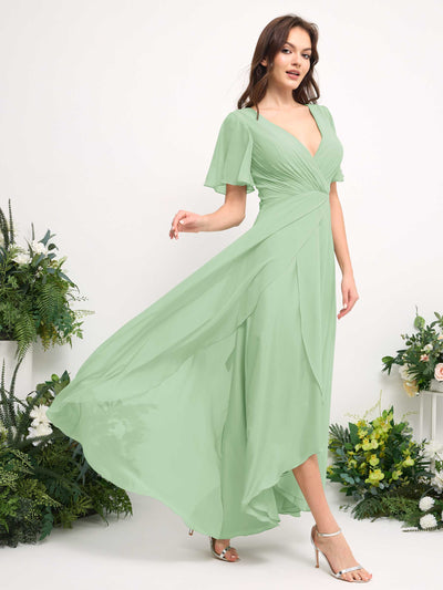 Carlyna A-Linien-Kleid Chiffon V-Ausschnitt Bodenlang Brautjungfernkleid Minzgrün #farbe_minzgr-n
