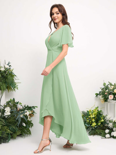 Carlyna A-Linien-Kleid Chiffon V-Ausschnitt Bodenlang Brautjungfernkleid Minzgrün #farbe_minzgr-n