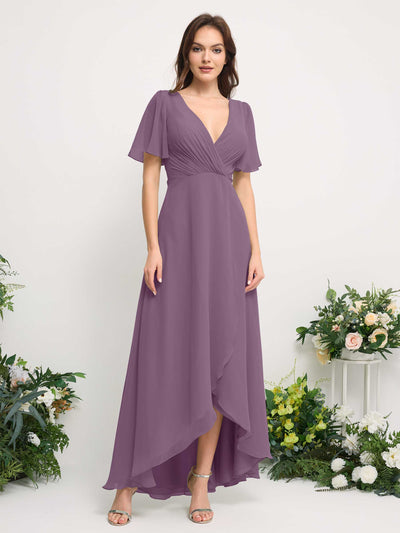 Carlyna A-Linien-Kleid Chiffon V-Ausschnitt Bodenlang Brautjungfernkleid Orchideen-Nebel #farbe_orchideen-nebel