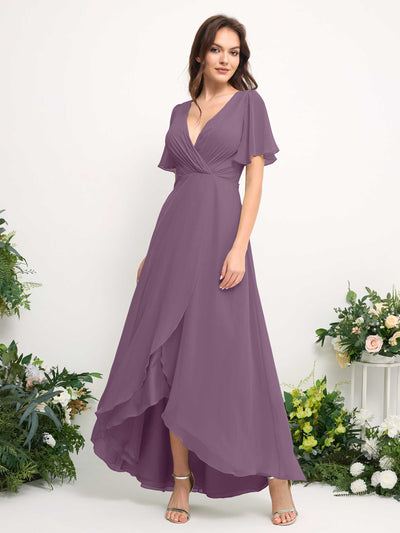 Carlyna A-Linien-Kleid Chiffon V-Ausschnitt Bodenlang Brautjungfernkleid Orchideen-Nebel #farbe_orchideen-nebel