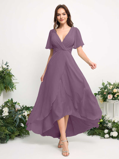 Carlyna A-Linien-Kleid Chiffon V-Ausschnitt Bodenlang Brautjungfernkleid Orchideen-Nebel #farbe_orchideen-nebel
