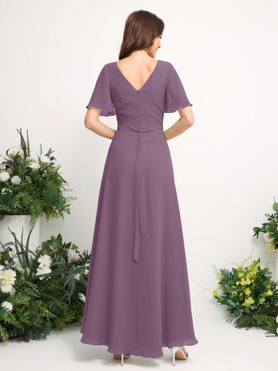Carlyna A-Linien-Kleid Chiffon V-Ausschnitt Bodenlang Brautjungfernkleid Orchideen-Nebel #farbe_orchideen-nebel