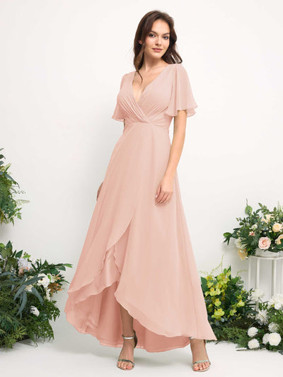 Carlyna A-Linien-Kleid Chiffon V-Ausschnitt Bodenlang Brautjungfernkleid Perlrosa #farbe_perlrosa