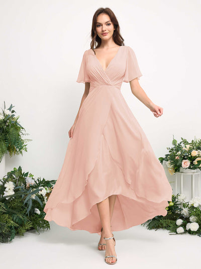 Carlyna A-Linien-Kleid Chiffon V-Ausschnitt Bodenlang Brautjungfernkleid Perlrosa #farbe_perlrosa