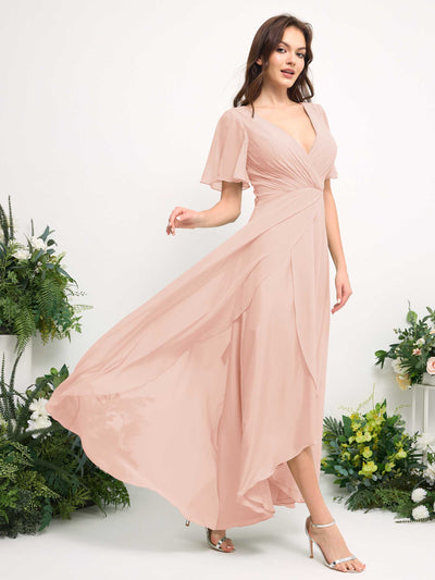 Carlyna A-Linien-Kleid Chiffon V-Ausschnitt Bodenlang Brautjungfernkleid Perlrosa #farbe_perlrosa