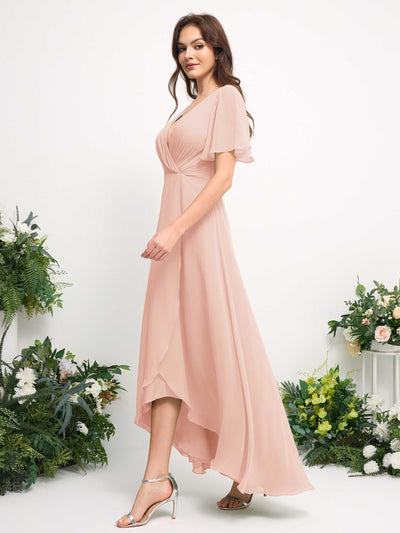 Carlyna A-Linien-Kleid Chiffon V-Ausschnitt Bodenlang Brautjungfernkleid Perlrosa #farbe_perlrosa