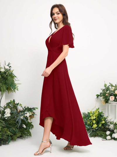 Carlyna A-Linien-Kleid Chiffon V-Ausschnitt Bodenlang Brautjungfernkleid Rostrot #farbe_rostrot