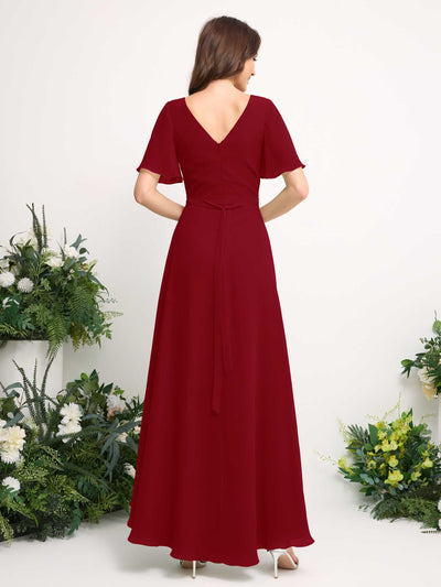 Carlyna A-Linien-Kleid Chiffon V-Ausschnitt Bodenlang Brautjungfernkleid Rostrot #farbe_rostrot