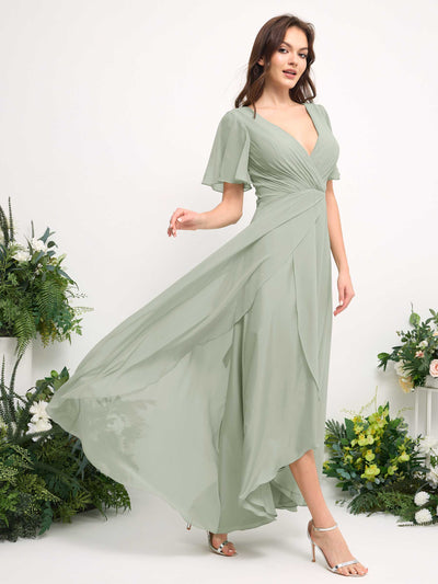 Carlyna A-Linien-Kleid Chiffon V-Ausschnitt Bodenlang Brautjungfernkleid Salbeigrün #farbe_salbeigr-n