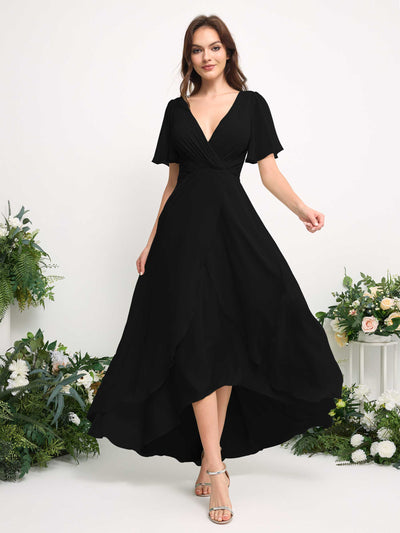 Carlyna A-Linien-Kleid Chiffon V-Ausschnitt Bodenlang Brautjungfernkleid Schwarz #farbe_schwarz