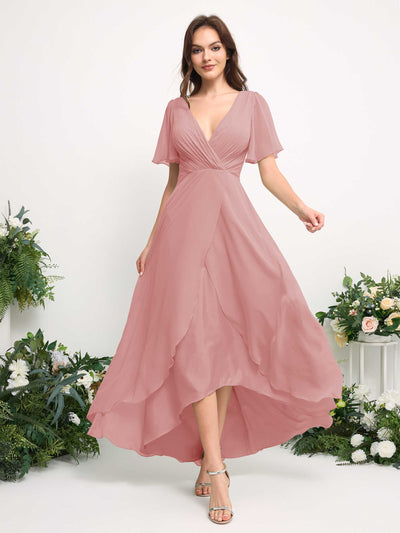 Carlyna A-Linien-Kleid Chiffon V-Ausschnitt Bodenlang Brautjungfernkleid Staubige Rose #farbe_staubige-rose