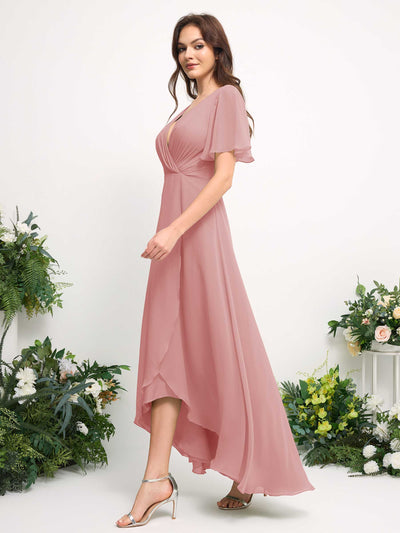 Carlyna A-Linien-Kleid Chiffon V-Ausschnitt Bodenlang Brautjungfernkleid Staubige Rose #farbe_staubige-rose