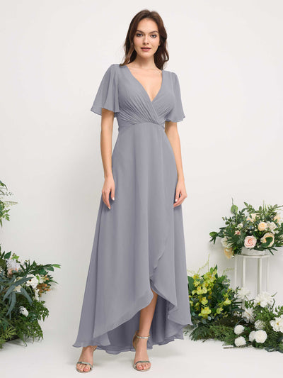 Carlyna A-Linien-Kleid Chiffon V-Ausschnitt Bodenlang Brautjungfernkleid Staubiger Lavendel #farbe_staubiger-lavendel