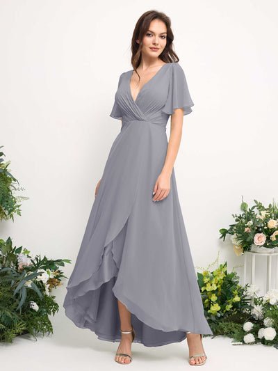Carlyna A-Linien-Kleid Chiffon V-Ausschnitt Bodenlang Brautjungfernkleid Staubiger Lavendel #farbe_staubiger-lavendel