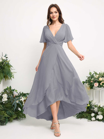 Carlyna A-Linien-Kleid Chiffon V-Ausschnitt Bodenlang Brautjungfernkleid Staubiger Lavendel #farbe_staubiger-lavendel