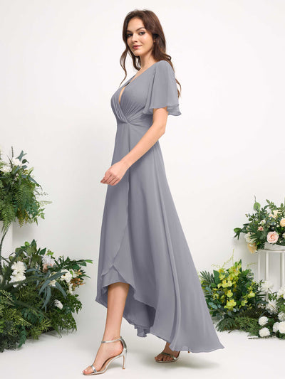 Carlyna A-Linien-Kleid Chiffon V-Ausschnitt Bodenlang Brautjungfernkleid Staubiger Lavendel #farbe_staubiger-lavendel