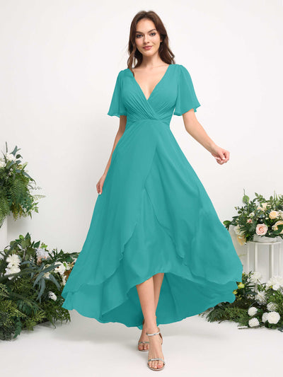 Carlyna A-Linien-Kleid Chiffon V-Ausschnitt Bodenlang Brautjungfernkleid Türkis #farbe_t-rkis