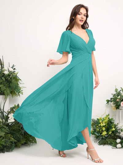 Carlyna A-Linien-Kleid Chiffon V-Ausschnitt Bodenlang Brautjungfernkleid Türkis #farbe_t-rkis