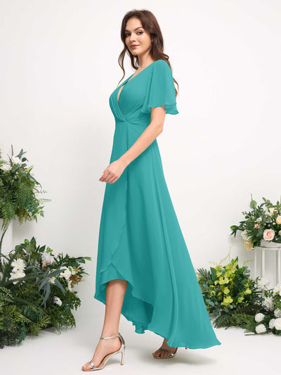 Carlyna A-Linien-Kleid Chiffon V-Ausschnitt Bodenlang Brautjungfernkleid Türkis #farbe_t-rkis