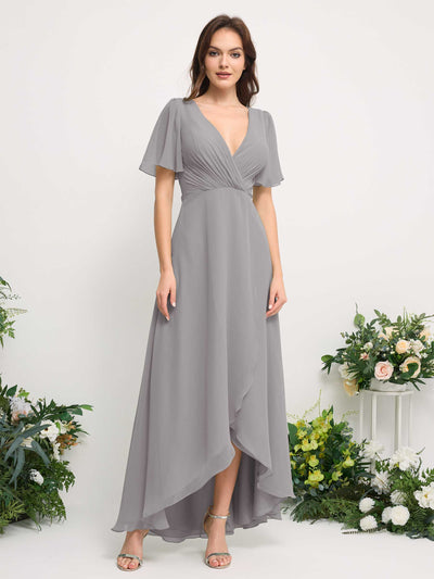 Carlyna A-Linien-Kleid Chiffon V-Ausschnitt Bodenlang Brautjungfernkleid Taube #farbe_taube