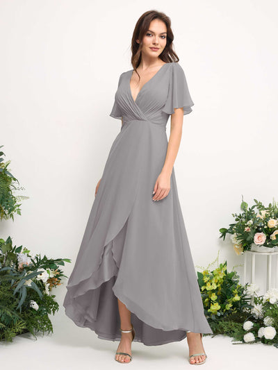 Carlyna A-Linien-Kleid Chiffon V-Ausschnitt Bodenlang Brautjungfernkleid Taube #farbe_taube