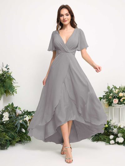 Carlyna A-Linien-Kleid Chiffon V-Ausschnitt Bodenlang Brautjungfernkleid Taube #farbe_taube