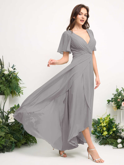 Carlyna A-Linien-Kleid Chiffon V-Ausschnitt Bodenlang Brautjungfernkleid Taube #farbe_taube