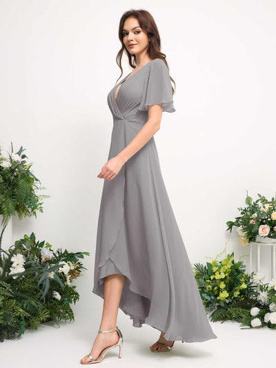 Carlyna A-Linien-Kleid Chiffon V-Ausschnitt Bodenlang Brautjungfernkleid Taube #farbe_taube