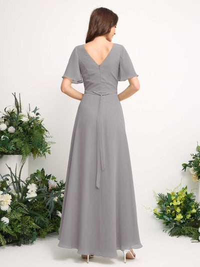 Carlyna A-Linien-Kleid Chiffon V-Ausschnitt Bodenlang Brautjungfernkleid Taube #farbe_taube