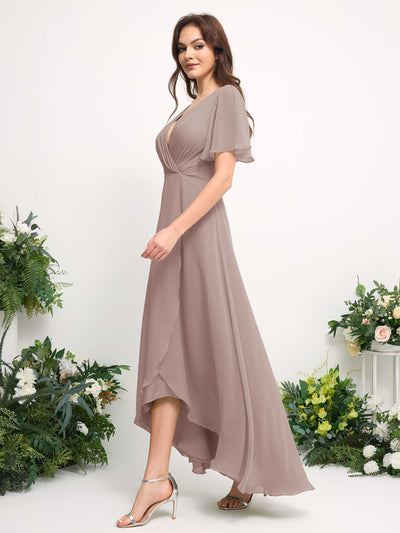 Carlyna A-Linien-Kleid Chiffon V-Ausschnitt Bodenlang Brautjungfernkleid Taupe #farbe_taupe