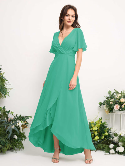 Carlyna A-Linien-Kleid Chiffon V-Ausschnitt Bodenlang Brautjungfernkleid Tiffany-Blau #farbe_tiffany-blau