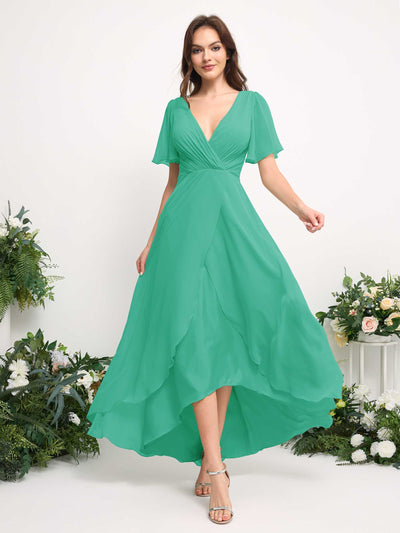 Carlyna A-Linien-Kleid Chiffon V-Ausschnitt Bodenlang Brautjungfernkleid Tiffany-Blau #farbe_tiffany-blau