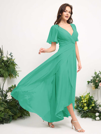 Carlyna A-Linien-Kleid Chiffon V-Ausschnitt Bodenlang Brautjungfernkleid Tiffany-Blau #farbe_tiffany-blau