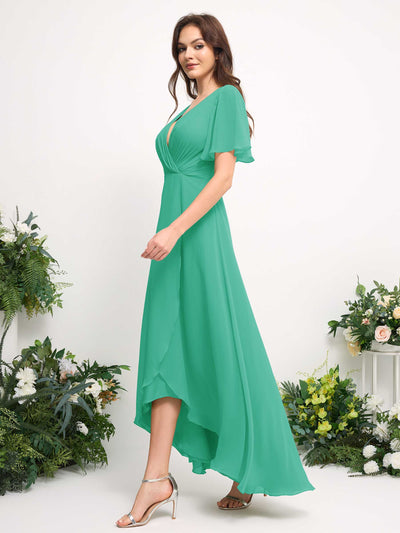 Carlyna A-Linien-Kleid Chiffon V-Ausschnitt Bodenlang Brautjungfernkleid Tiffany-Blau #farbe_tiffany-blau