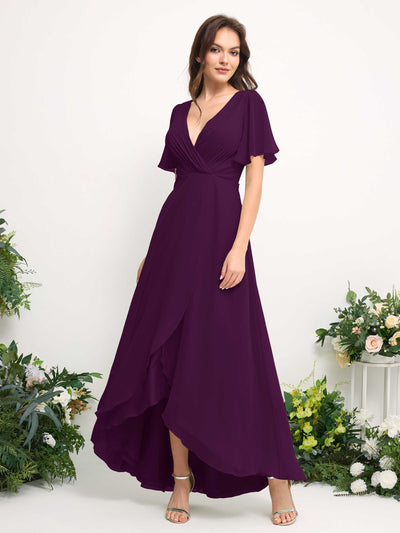 Carlyna A-Linien-Kleid Chiffon V-Ausschnitt Bodenlang Brautjungfernkleid Traube #farbe_traube