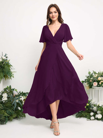 Carlyna A-Linien-Kleid Chiffon V-Ausschnitt Bodenlang Brautjungfernkleid Traube #farbe_traube