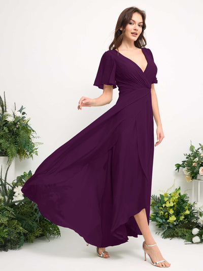 Carlyna A-Linien-Kleid Chiffon V-Ausschnitt Bodenlang Brautjungfernkleid Traube #farbe_traube