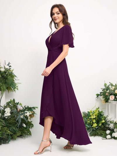 Carlyna A-Linien-Kleid Chiffon V-Ausschnitt Bodenlang Brautjungfernkleid Traube #farbe_traube