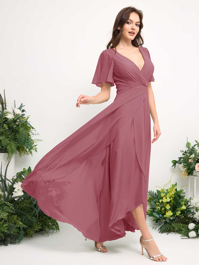 Carlyna A-Linien-Kleid Chiffon V-Ausschnitt Bodenlang Brautjungfernkleid Wüstenrose #farbe_w-stenrose